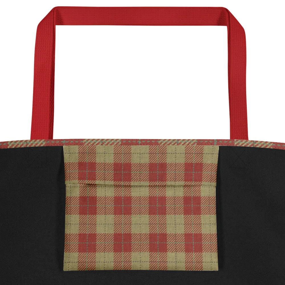 Vintage Red Plaid Large Tote Bag