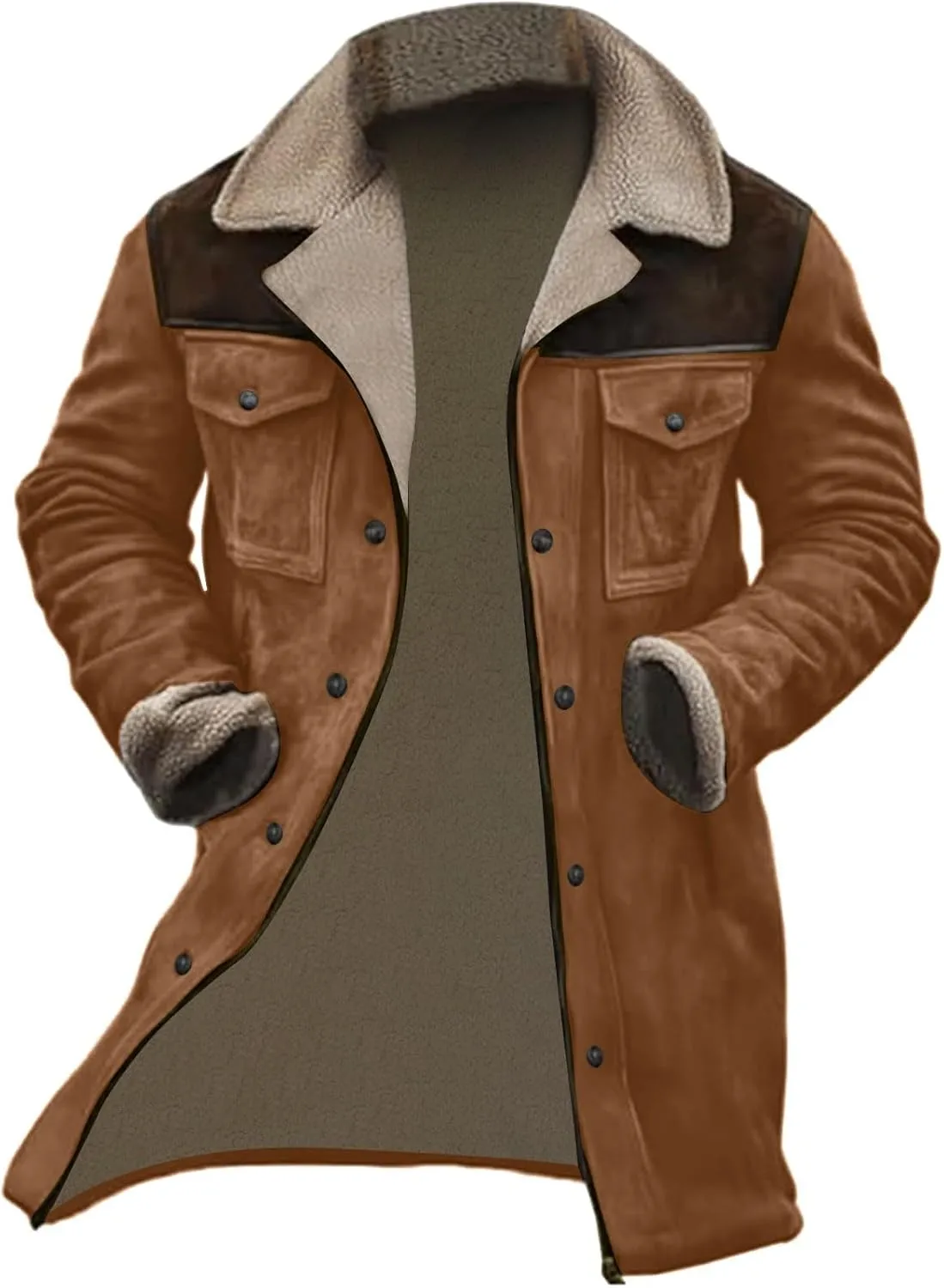 Vintage Suede Jacket for Men Plush Collar Coats Faux Leather Jacket Men Zip Up Motorcycle Jacket Coats Retro Tops