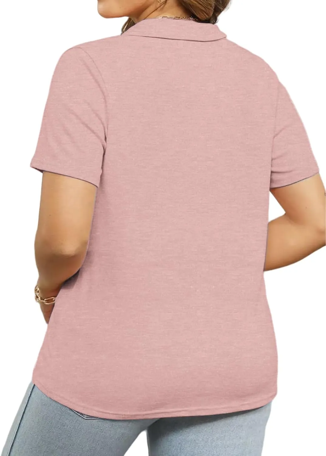 VISLILY Plus-Size-Summer-Tops for Women Collared V Neck Polo Shirts Flowy Tunics Trendy Short Sleeve Blouses 1X-5X