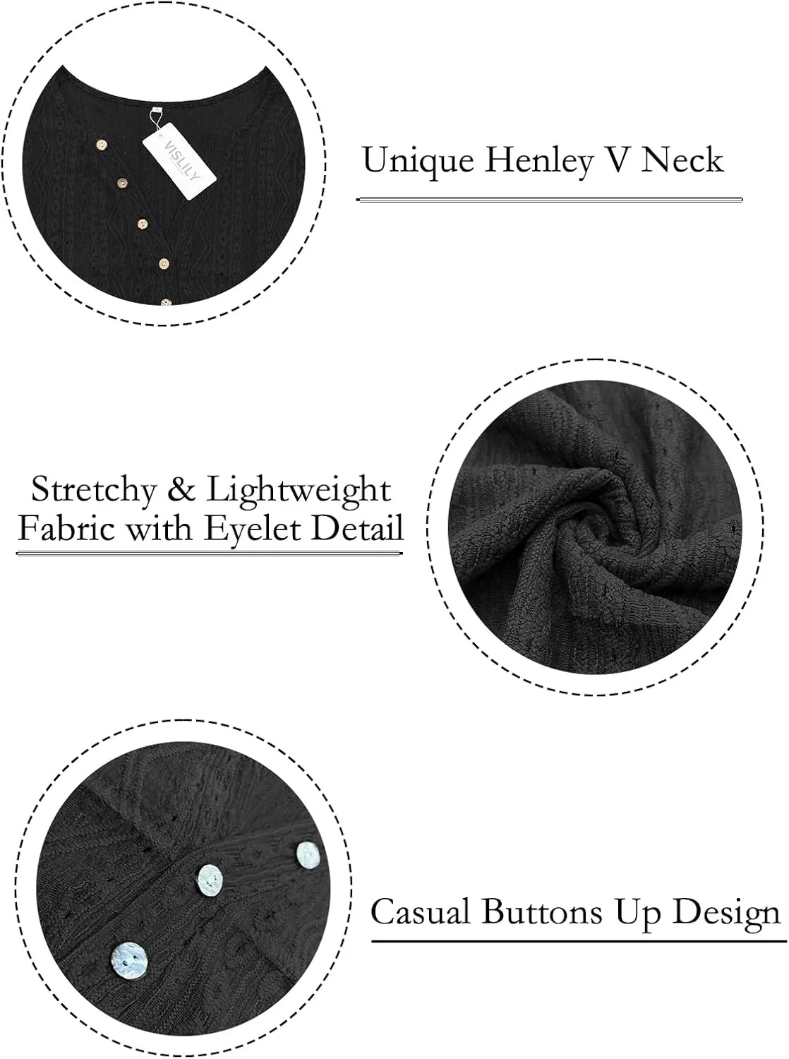 VISLILY Plus-Size-Summer-Tops for Women Henley V Neck T Shirts Short Sleeve Buttons Up Tunics Dressy Eyelet Blouses
