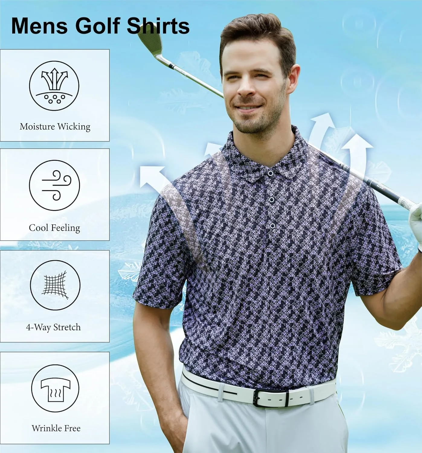 WARHORSEE Mens Golf Polo Shirts Short Sleeve Quick Dry, Performance Stretchy Casual Polo Shirts for Men
