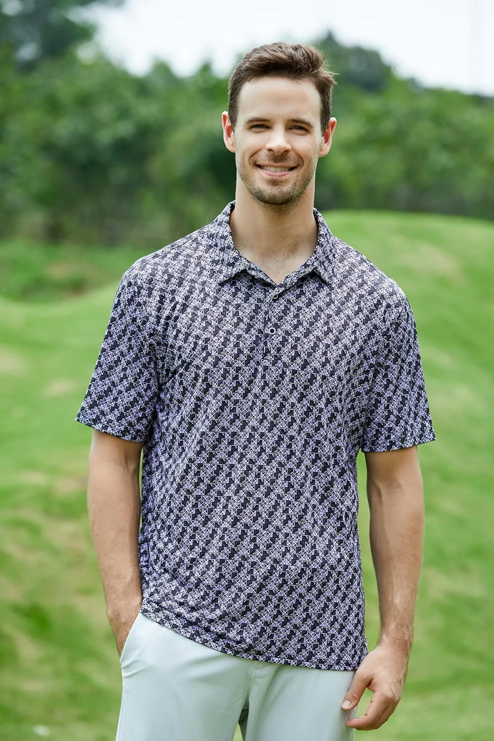 WARHORSEE Mens Golf Polo Shirts Short Sleeve Quick Dry, Performance Stretchy Casual Polo Shirts for Men