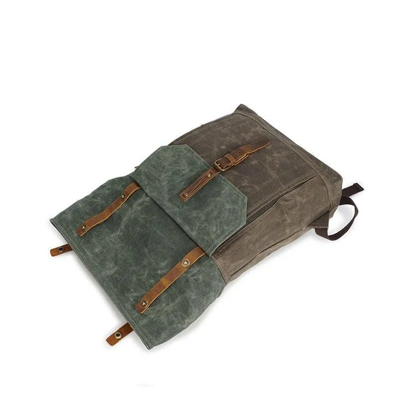 Waterproof Waxed Canvas and Cowhide Leather Laptop Backpack, Women Laptop Bag, Large Canvas Men Hiking Roll Top Backpack, Groomsmen Gifts