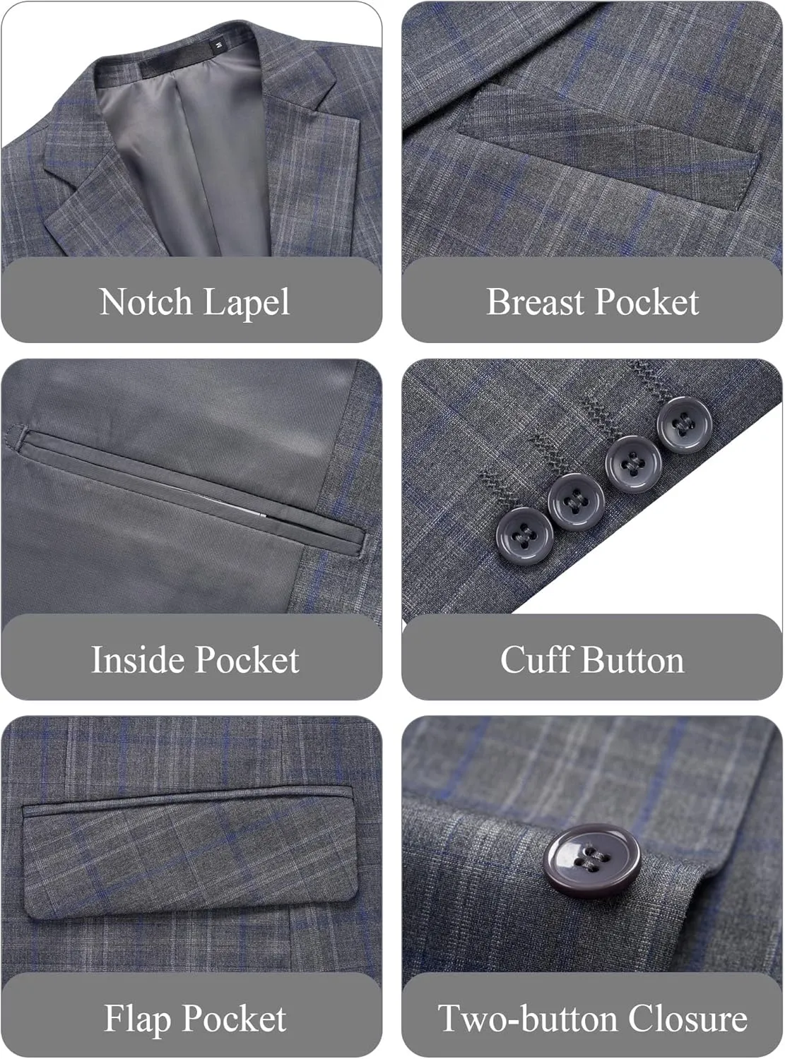 WEEN CHARM Men's 2 Piece Slim Fit Plaid Suit Business Casual Blazer Pants Set for Formal Wedding Prom Office Party