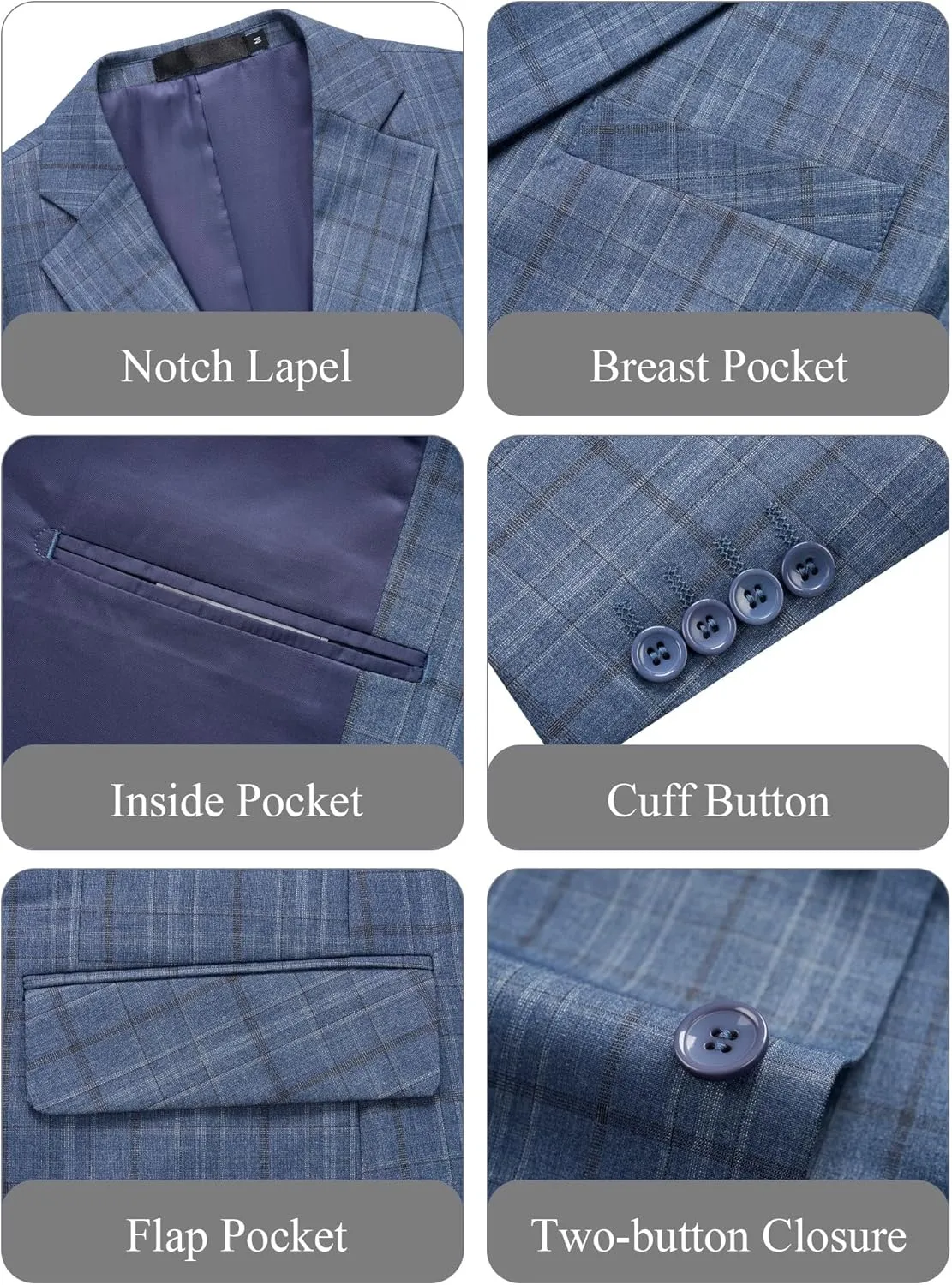 WEEN CHARM Men's 2 Piece Slim Fit Plaid Suit Business Casual Blazer Pants Set for Formal Wedding Prom Office Party