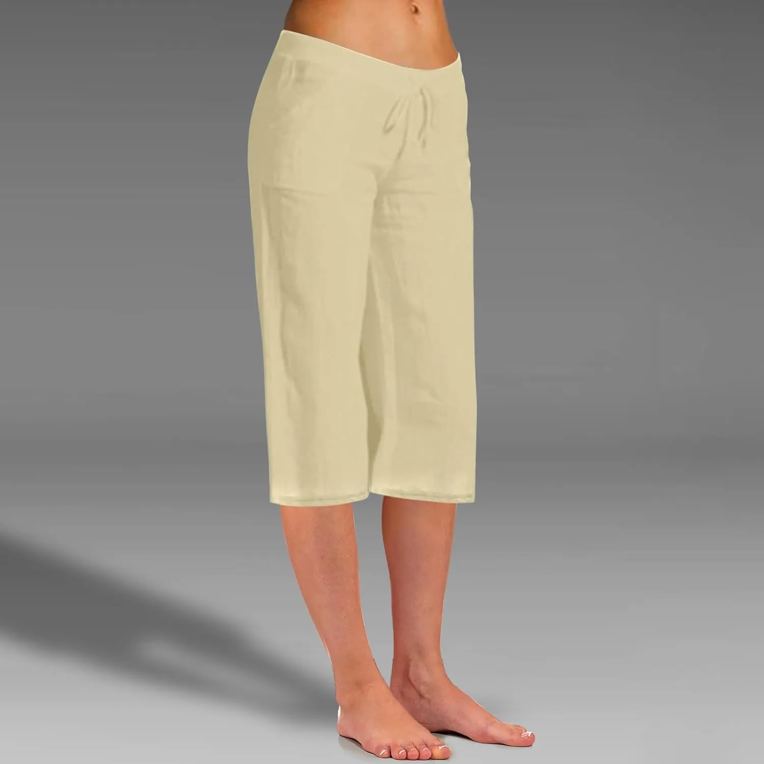 Wide Leg Capri Pants for Women Casual Summer Cotton Linen Palazzo Pant Loose Comfy Lounge Beach Trousers with Pockets