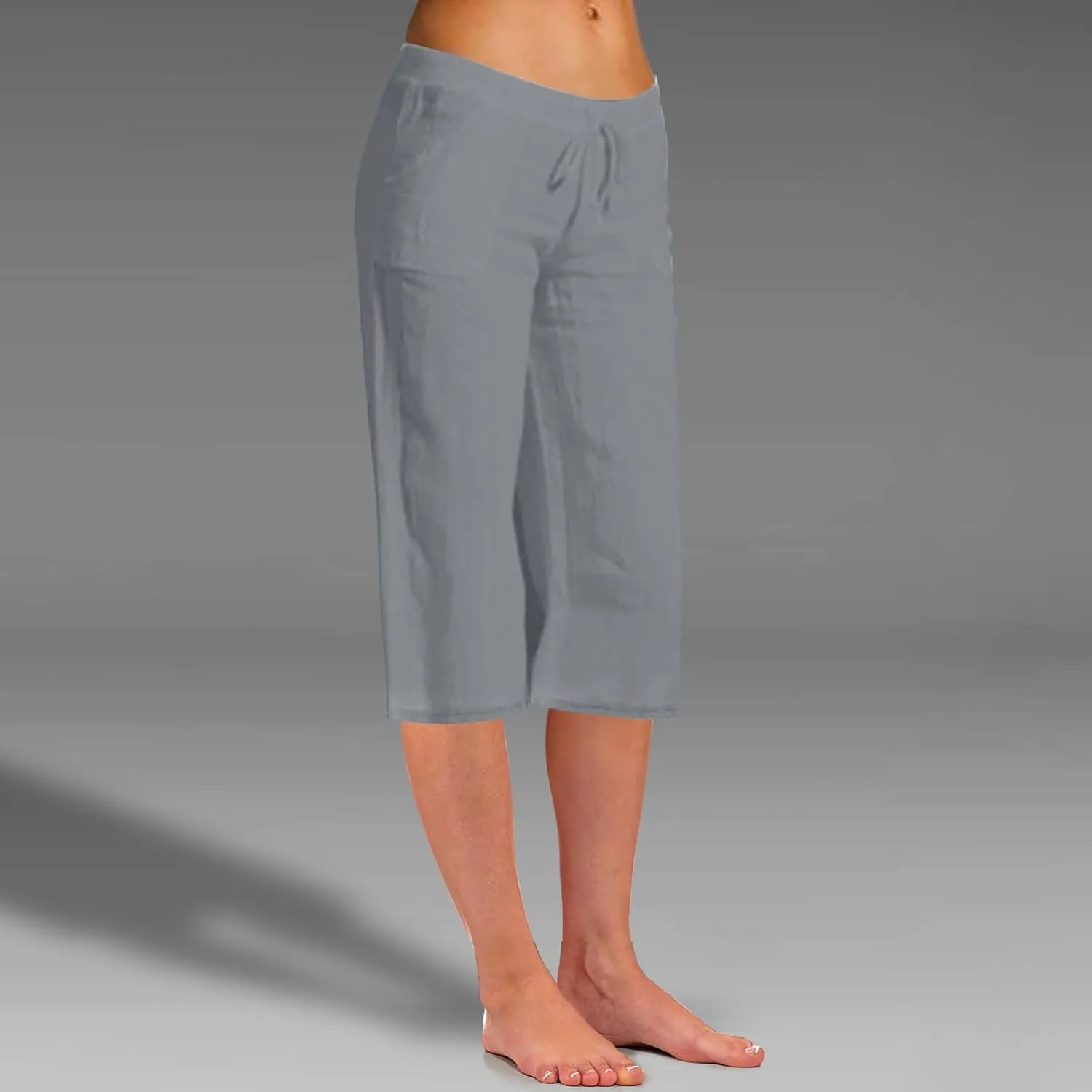 Wide Leg Capri Pants for Women Casual Summer Cotton Linen Palazzo Pant Loose Comfy Lounge Beach Trousers with Pockets