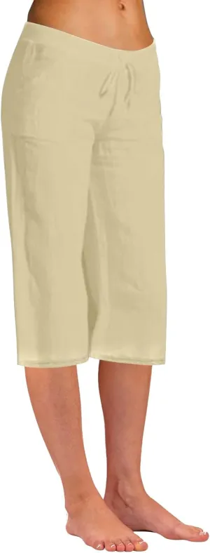 Wide Leg Capri Pants for Women Casual Summer Cotton Linen Palazzo Pant Loose Comfy Lounge Beach Trousers with Pockets