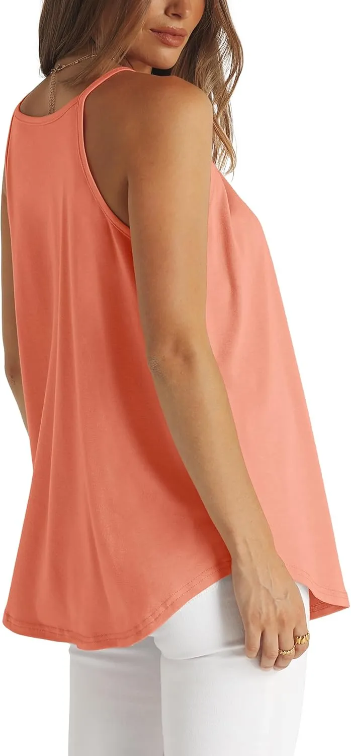 WIHOLL Womens Pleated Tank Tops Spaghetti Strap Camisole Halter Tops Curved Hem Fashion 2025