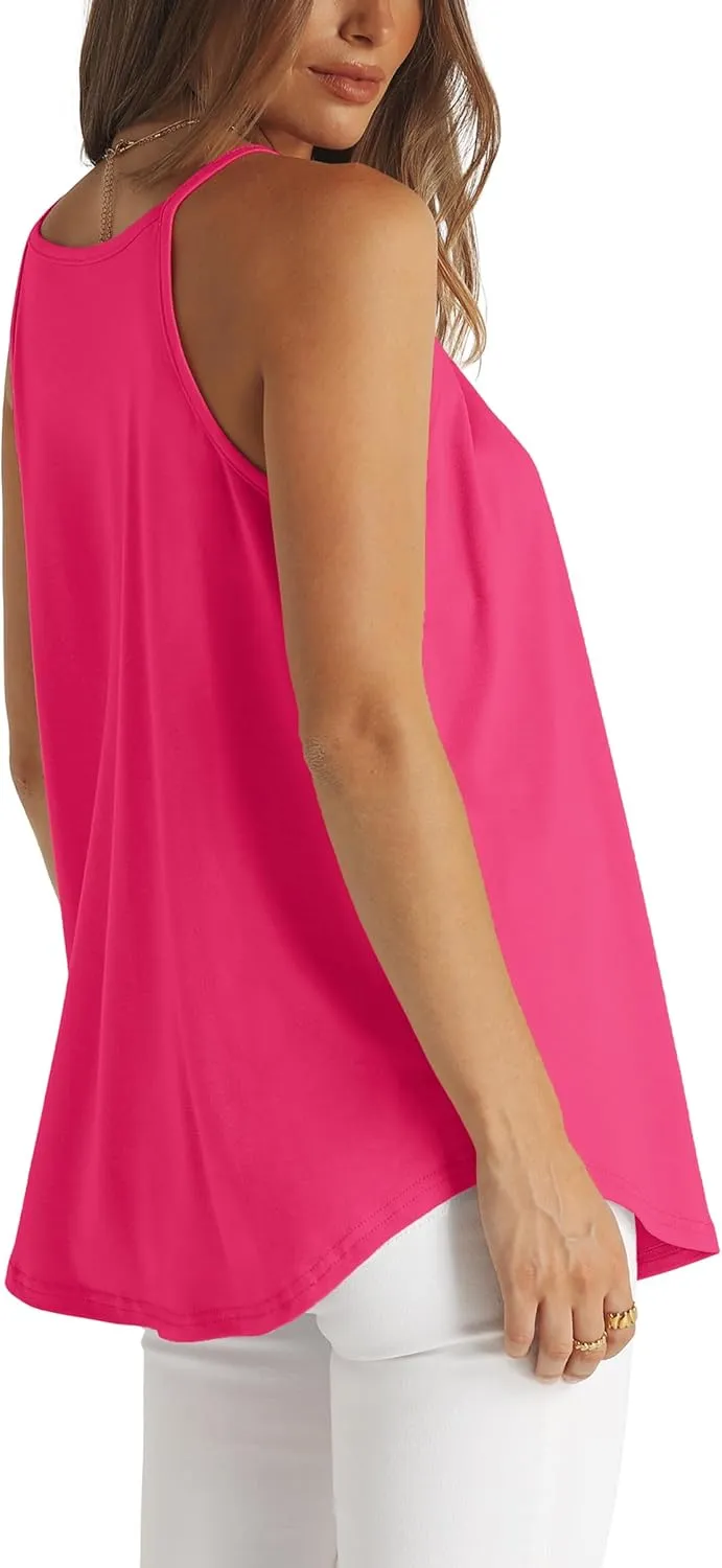 WIHOLL Womens Pleated Tank Tops Spaghetti Strap Camisole Halter Tops Curved Hem Fashion 2025