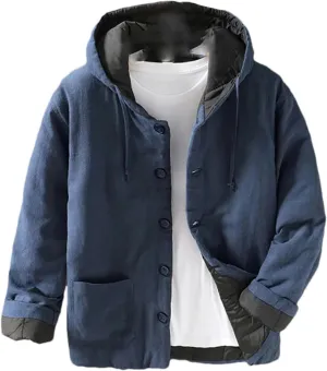 Winter Chinese Style Buckle Men Hooded Warm Cotton Padded Jacket Casual Loose Outwear Coat Clothing