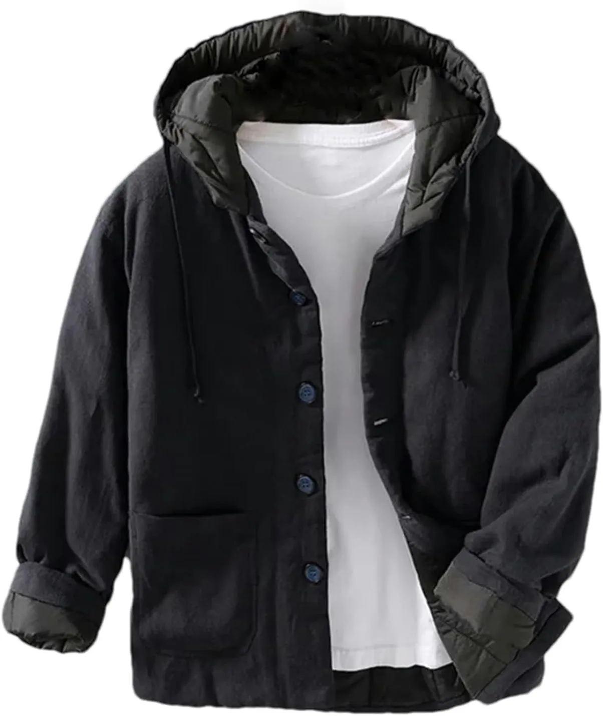 Winter Chinese Style Buckle Men Hooded Warm Cotton Padded Jacket Casual Loose Outwear Coat Clothing
