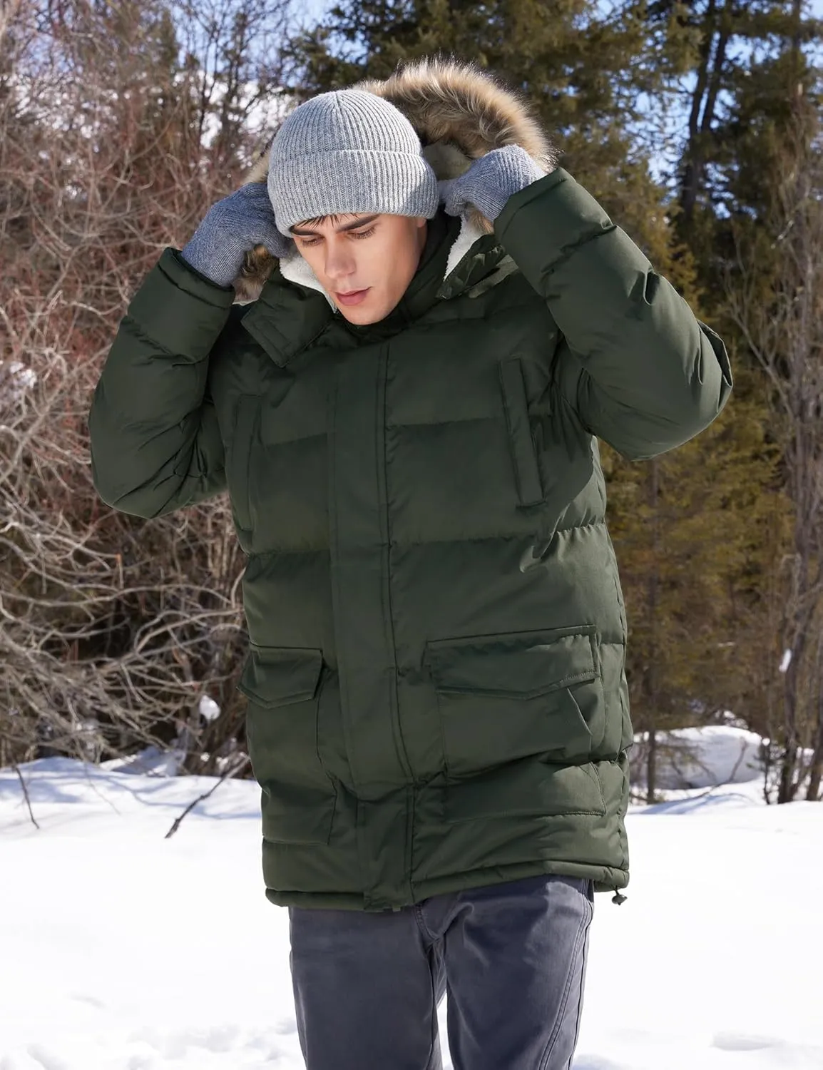 Winter Coats For Men Winter Jackets Water Resistant Warm Thicken Puffy Hooded Insulated Thicken Parka Coat
