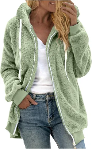 Winter Coats for Women Oversized Fuzzy Fleece Jacket Faux Fur Cardigan Coat Outwear Warm Teddy Coat Long Sleeve Hoodie