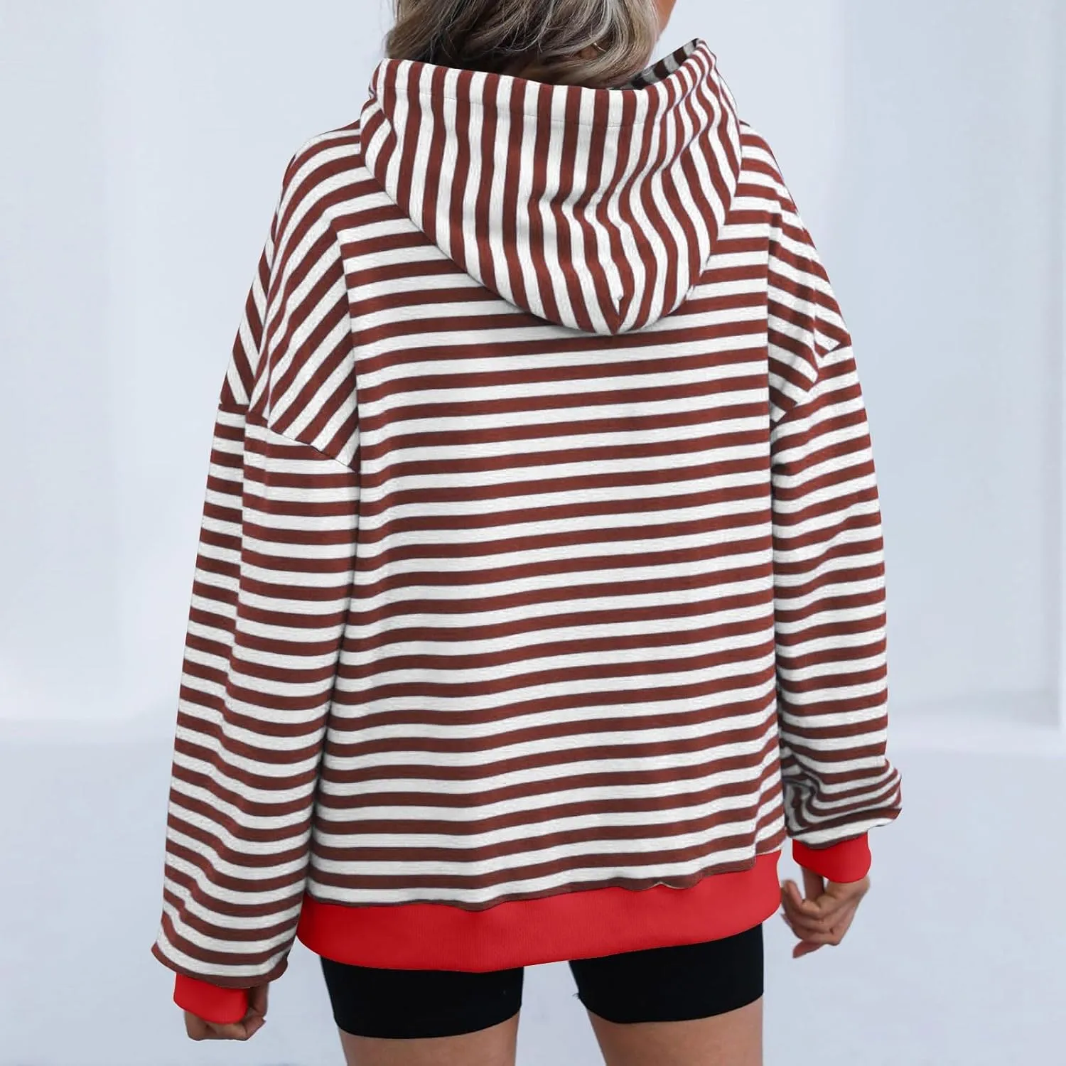 Women 2024 Striped Hoodies Sweatshirt Drawstring Cute Pullover Sweatshirts Long Sleeve Shirts Tops Trendy Fall Clothes