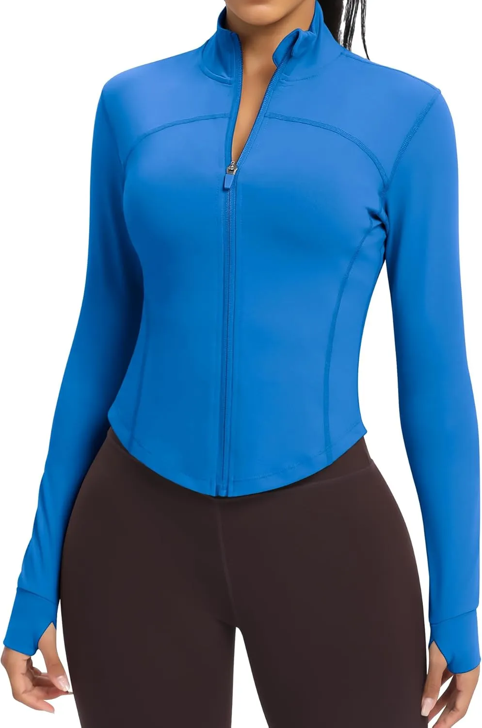 Women BBL Jacket Full Zip UP Workout Athletic Cropped Jacket wIth Thumb Holes Running Yoga Sportswear