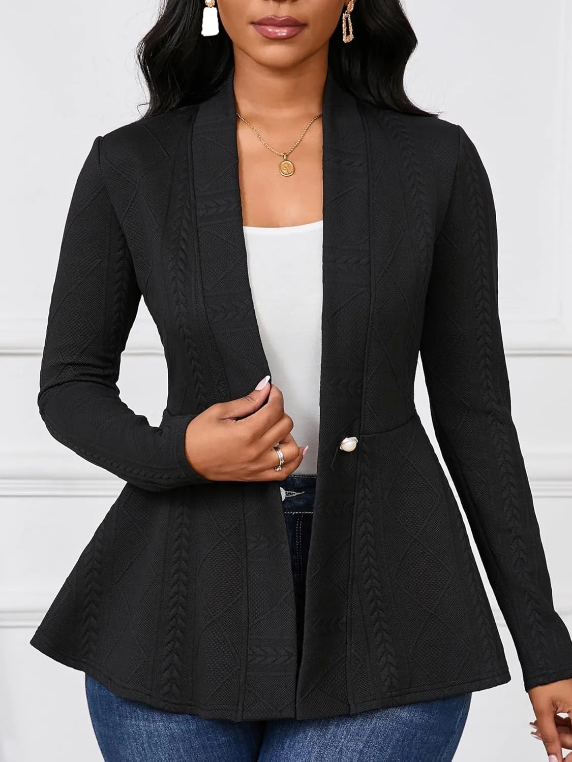 Women Casual Blazers Button Knit Lightweight Business Cardigan Jackets Blazer for Work
