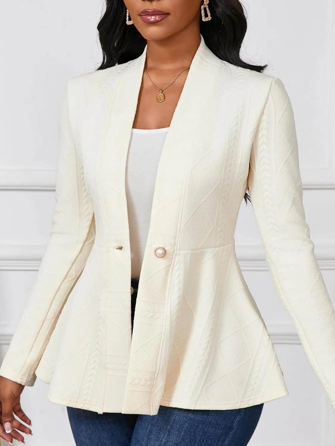 Women Casual Blazers Button Knit Lightweight Business Cardigan Jackets Blazer for Work
