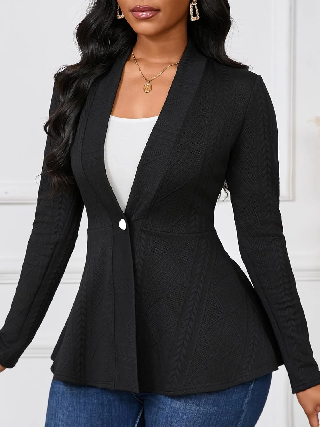 Women Casual Blazers Button Knit Lightweight Business Cardigan Jackets Blazer for Work