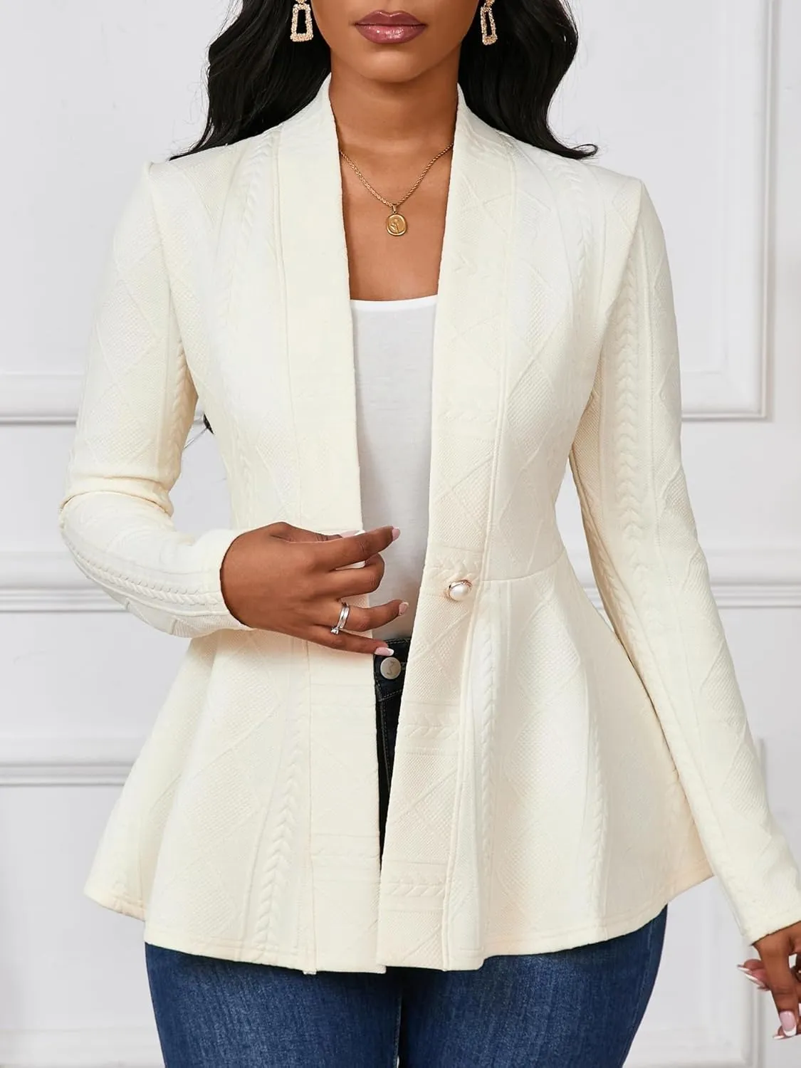 Women Casual Blazers Button Knit Lightweight Business Cardigan Jackets Blazer for Work