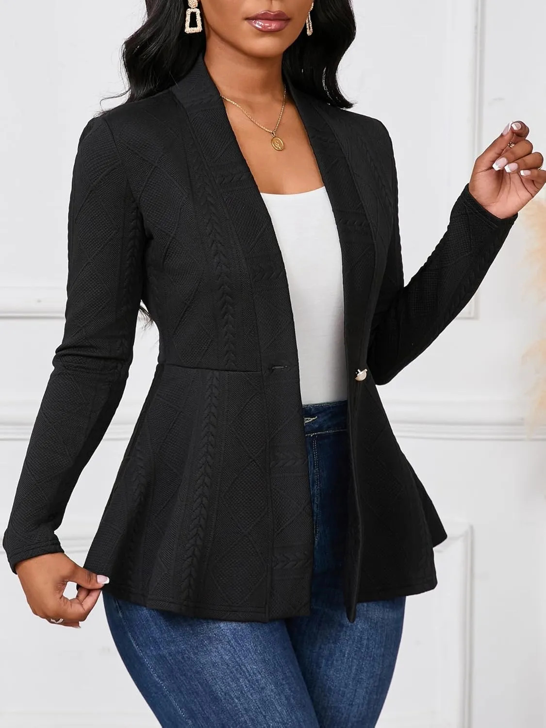 Women Casual Blazers Button Knit Lightweight Business Cardigan Jackets Blazer for Work