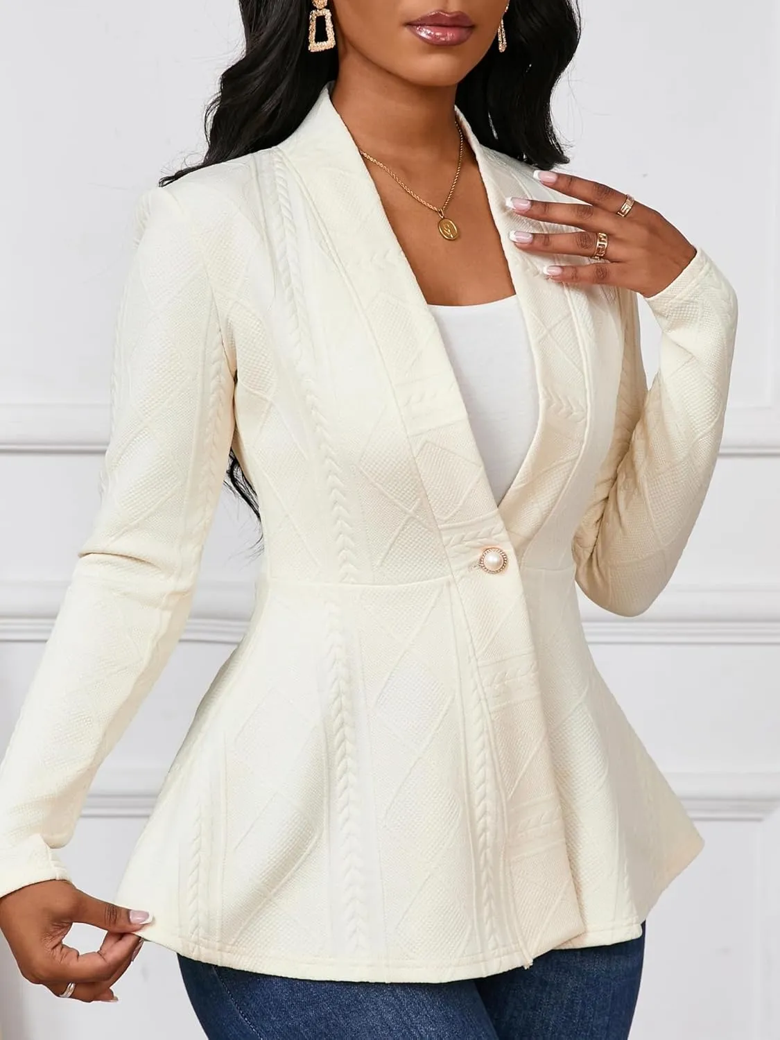 Women Casual Blazers Button Knit Lightweight Business Cardigan Jackets Blazer for Work