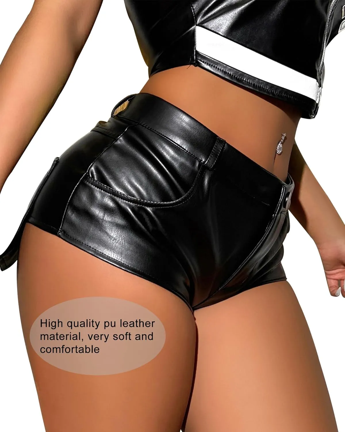 Women Faux Leather Hot Pants Shorts High Waist Slim Sexy Bandage Booty Punk Dance Club PU Leather Festival Rave Shorts