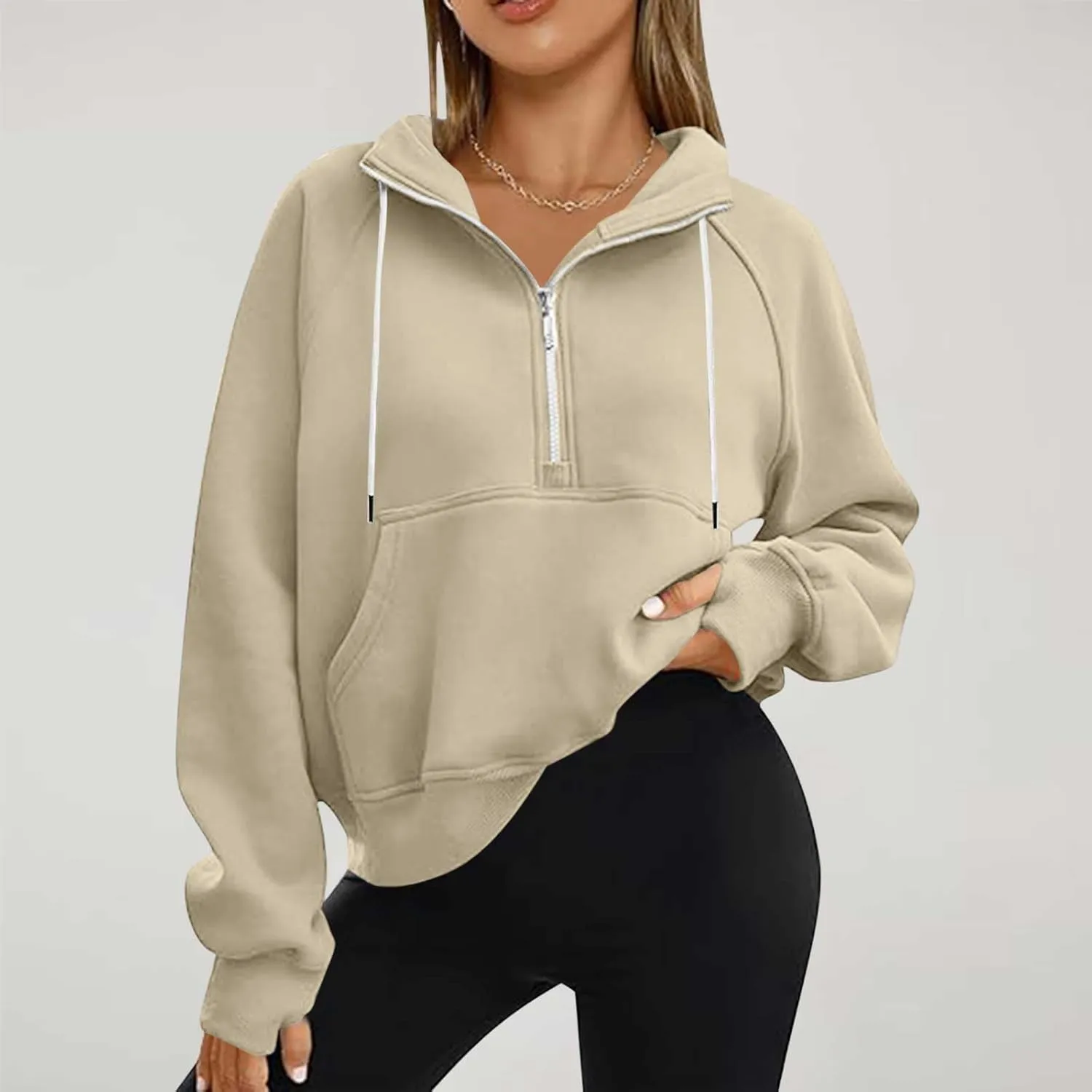 Women Half Zip Up Sweatshirts Trendy Long Sleeve Plain Pullover Fall Casual Oversized Tops Winter Comfort Clothes