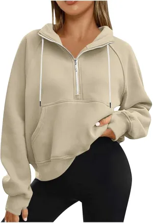 Women Half Zip Up Sweatshirts Trendy Long Sleeve Plain Pullover Fall Casual Oversized Tops Winter Comfort Clothes