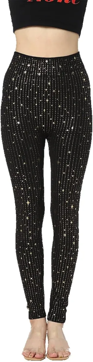 Women High Waist Leggings Trendy Flash Stripe Sequin Yoga Trousers Fall Fashion Casual Slim Fit Workout Yoga Pants