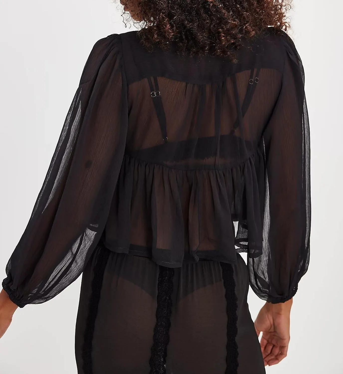 Women Lace Tie Front Top Y2k Coquette Long Sleeve Button Up Chiffon Cardigan Flowy Boho Peplum Shirt Going Out Tops