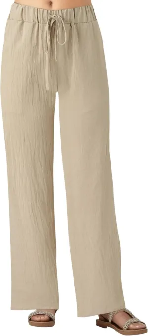 Women Linen Cotton Summer Pants Casual Baagy Palazzo Trousers Drawstring Elastic Waist Straight Wide Leg Pants with Pockets