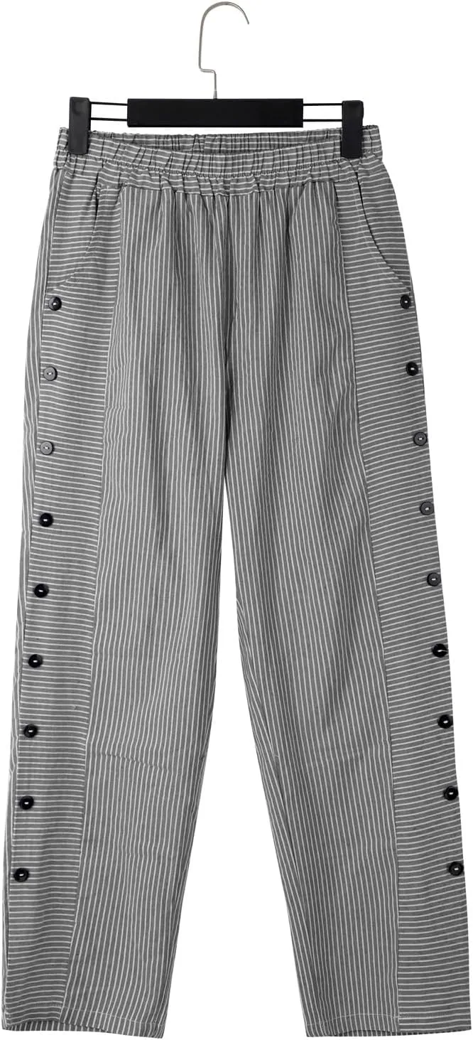 Women Linen Pants Casual Loose Elastic Waist Side Back Four Pockets 9/10 Pants Summer Beach Vacation Clothes for