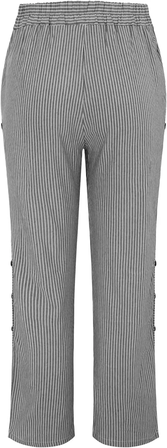 Women Linen Pants Casual Loose Elastic Waist Side Back Four Pockets 9/10 Pants Summer Beach Vacation Clothes for