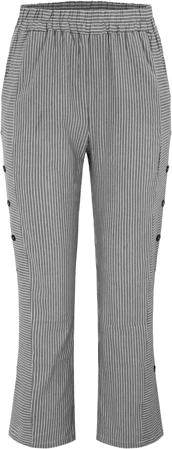 Women Linen Pants Casual Loose Elastic Waist Side Back Four Pockets 9/10 Pants Summer Beach Vacation Clothes for