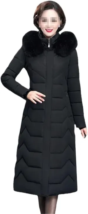 Women Long Coats Office Ladies Solid Slim Coats Jacket Hooded With Fur Collar Thick Padded Cotton Parkas