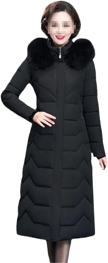 Women Long Coats Office Ladies Solid Slim Coats Jacket Hooded With Fur Collar Thick Padded Cotton Parkas