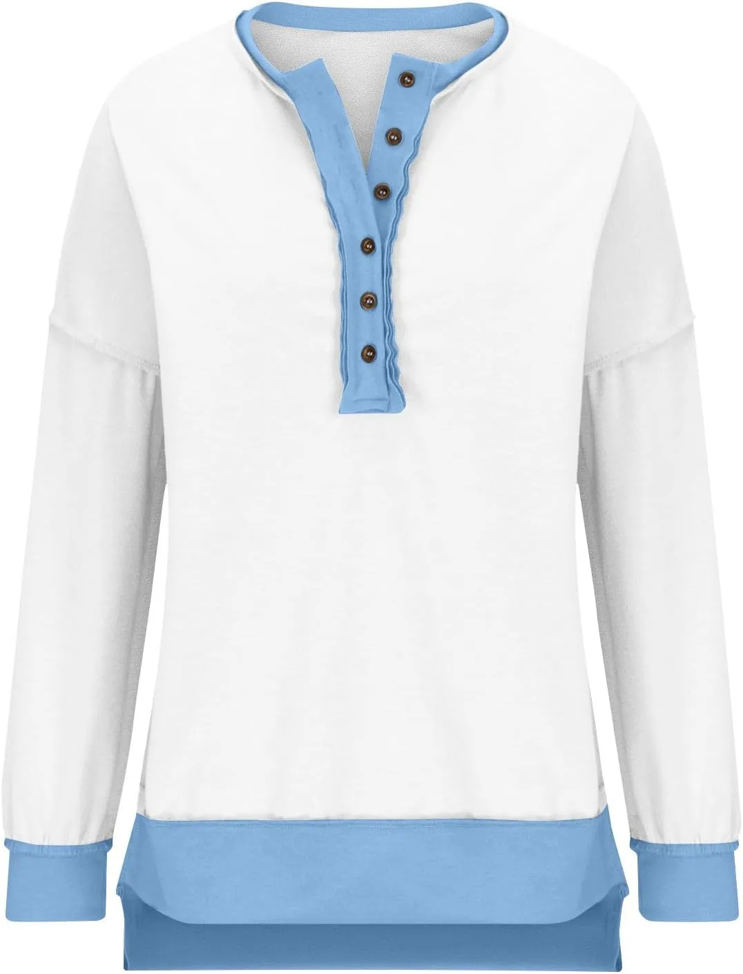 Women Oversized Sweatshirt Tops Colors Block Cute Sweater Comfort Button Ncek Pullover 2024 Fall Fashion Clothing