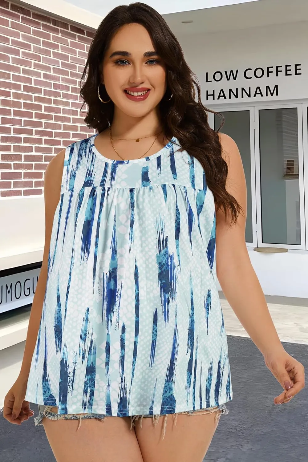 Women Plus Size Tank Top Casual Summer Tops Loose Fit Sleeveless T Shirts Trendy Crewneck Tunic Tees