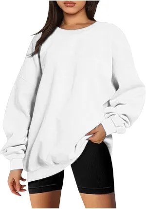 Women Solid Color Oversized Sweatshirt Trendy 2024 Pullover Tops Crew Neck Fall Sweatshirt Comfy Loose Fit Sweater