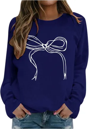 Women Sweatshirt Cute Bow Sweater Oversized Crewneck Sweatshirt Long Sleeve Fleece Pullover Y2K Aesthetic Outfits