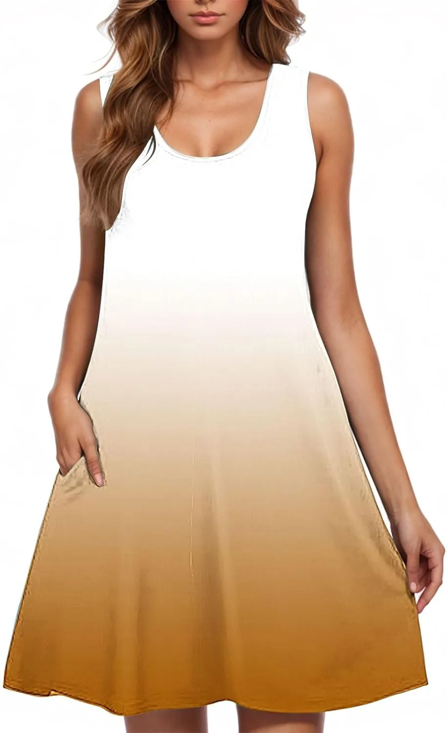 Women Tie Dye Tank Dresses for Summer Sleeveless Round Neck Midi Casual Dress with Pocket Beach Holiday Outfits