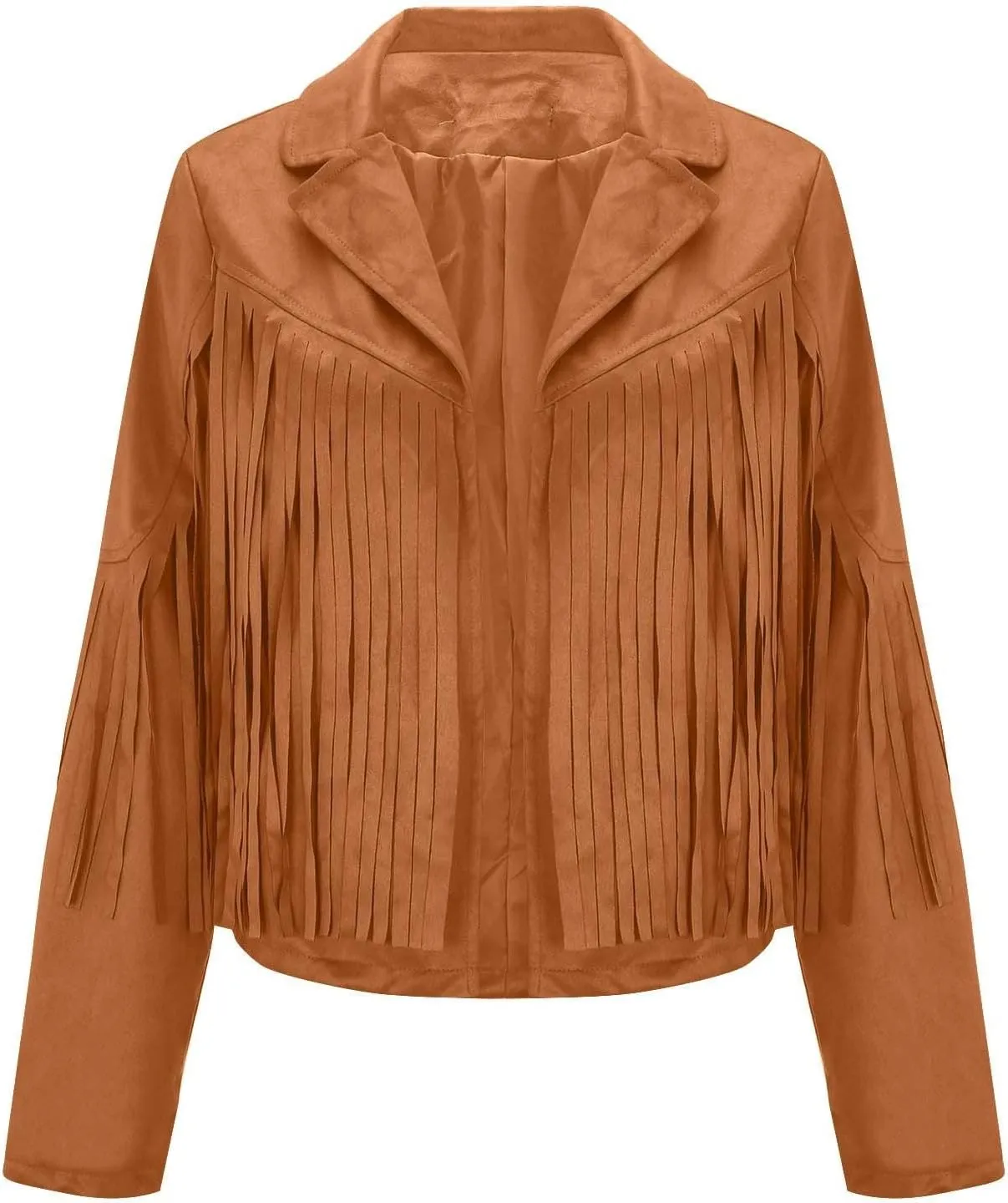 Women Trendy Tassel Coat Fringe Coats Faux Suede Leather Cowboy Style Jacket Long Sleeve Tassels Cardigan Coat Outwear