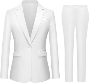 Womens 2 Piece Pants Suit Solid Notch Lapel One Button Slim Fit Blazer Jacket Elastic Waist Pants Tuxedo Set