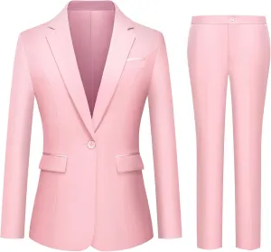 Womens 2 Piece Pants Suit Solid Notch Lapel One Button Slim Fit Blazer Jacket Elastic Waist Pants Tuxedo Set