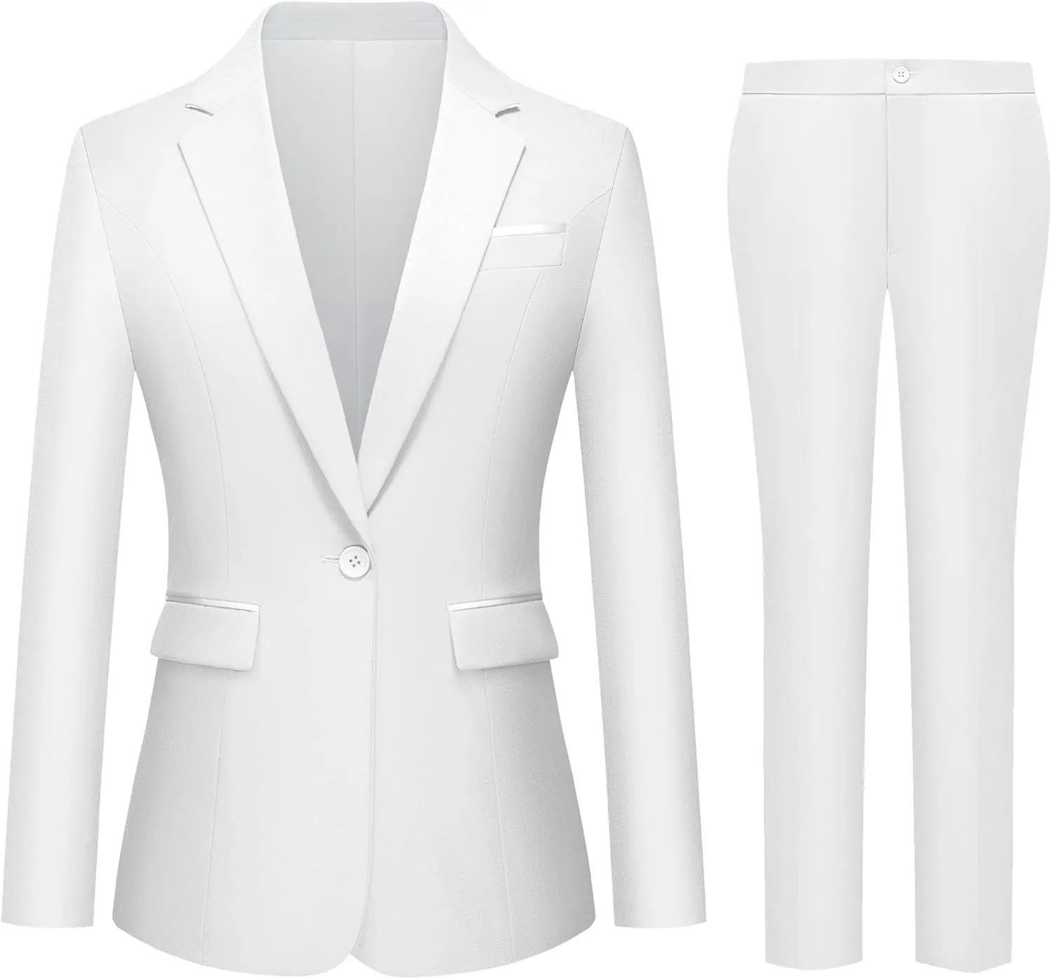 Womens 2 Piece Pants Suit Solid Notch Lapel One Button Slim Fit Blazer Jacket Elastic Waist Pants Tuxedo Set