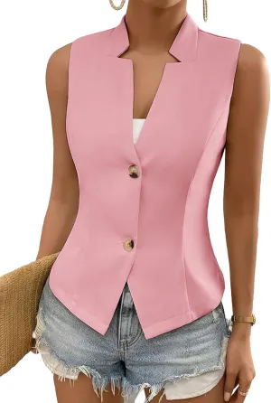 Women's 2025 Summer Sleeveless Vest Blazer Lightweight Casual Fully-Lined Slim Work Fashion Petite Elegant Tops