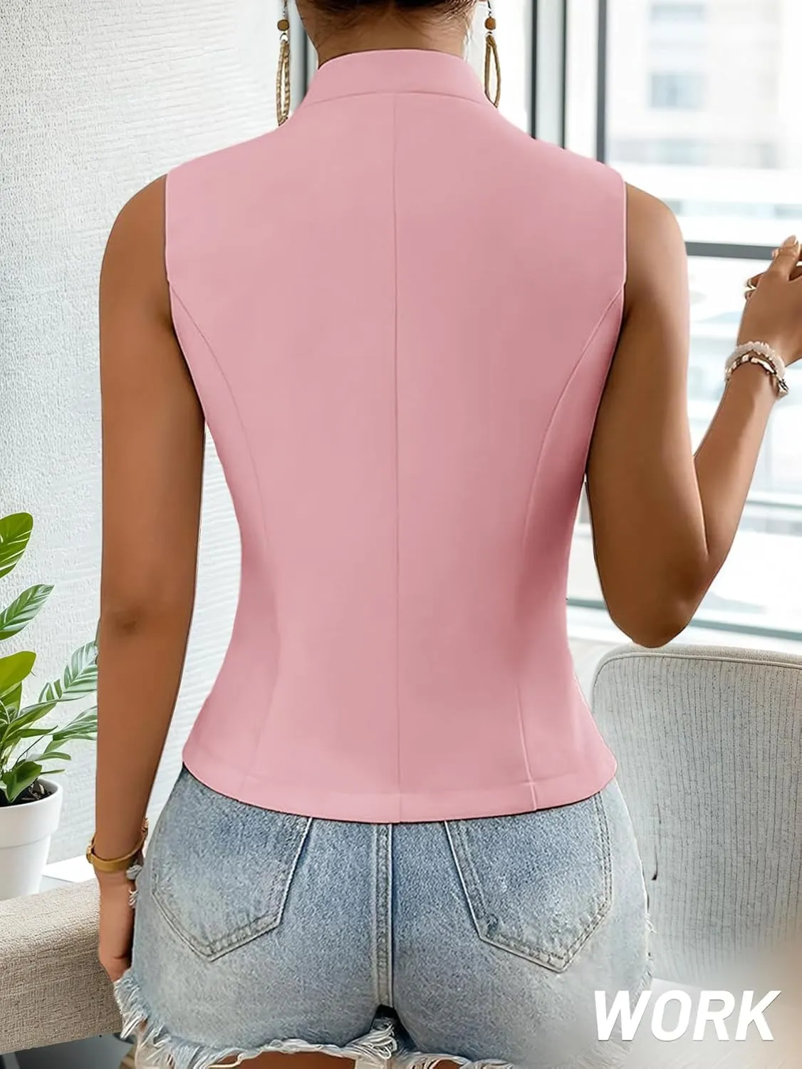 Women's 2025 Summer Sleeveless Vest Blazer Lightweight Casual Fully-Lined Slim Work Fashion Petite Elegant Tops