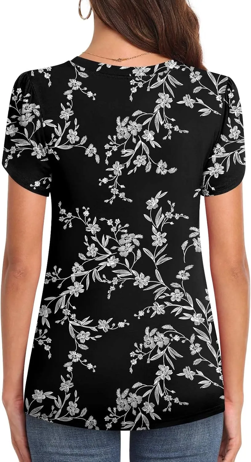 Womens 2025 Summer Tops Casual Twist Front Blouses Short Sleeve Tshirts Fitting Tunic S-3XL