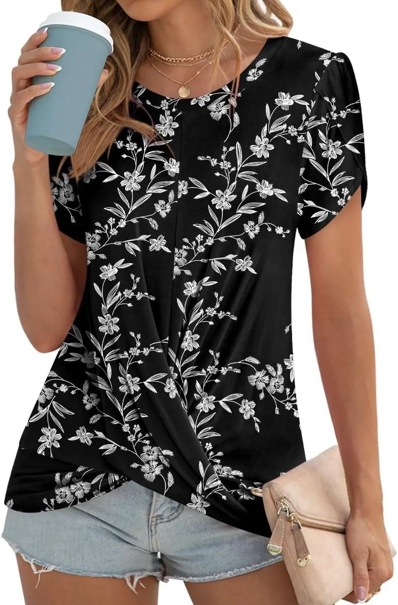 Womens 2025 Summer Tops Casual Twist Front Blouses Short Sleeve Tshirts Fitting Tunic S-3XL
